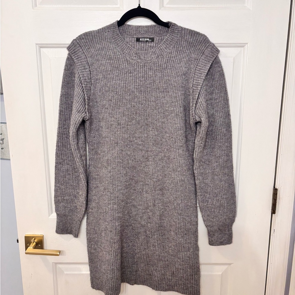 BTFBM Gray Ribbed Knit Sweater Dress - Gray